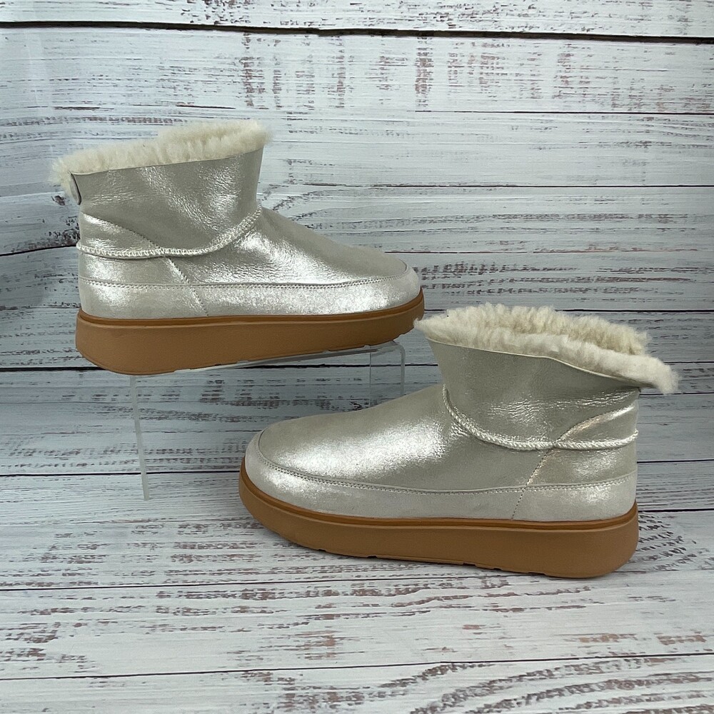 FitFlop Gen-FF Ultra-Mini Womens US 11 Metallic Shearling Boots Silver